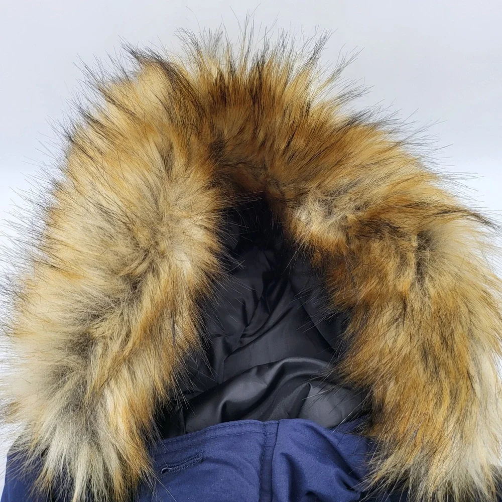 St Johns Bay Mens‎ Parka Coat Jacket Faux Fur Hood Water Resistant Navy Small